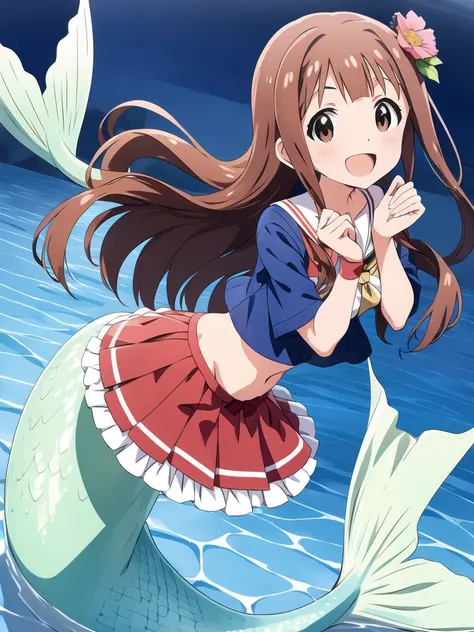 kotoha tanaka (million live), (best quality, 8K, masterpiece, ultra detailed:1.2), dynamic pose, cinematic angle, light particles, sparkle, beautiful detailed eyes, shiny skin, shiny hair,
Underwater  sea, beautiful 
mermaid, mermaid tail below waistline, ...