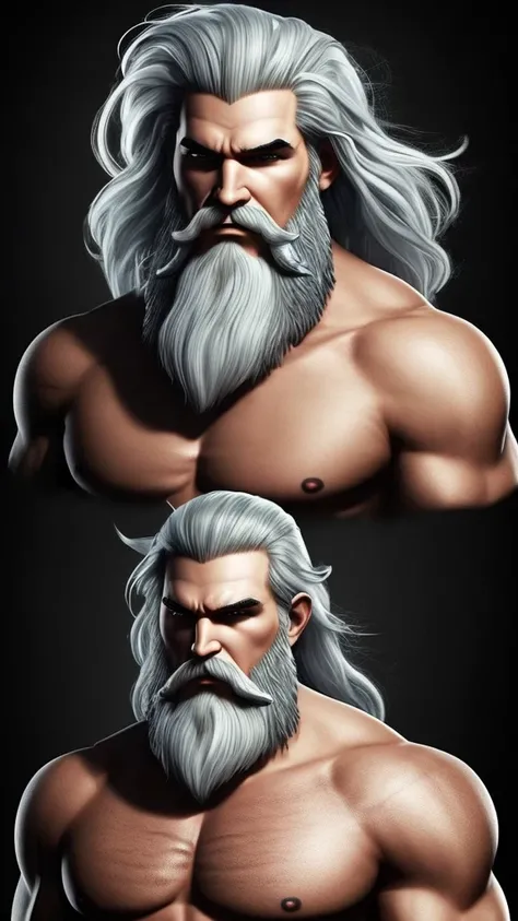 Generates a 2 meter man who is a Viking warrior with hair slightly short at the height of the eyebrows and white in color, who as clothing wears the skin of a polar bear that is from an anime and shows his muscles., and carry a sword, He has a light white ...