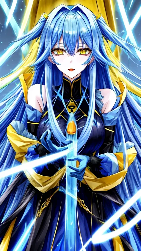 Rimuru tempest, blue long hair, yellow eyes, fellatio