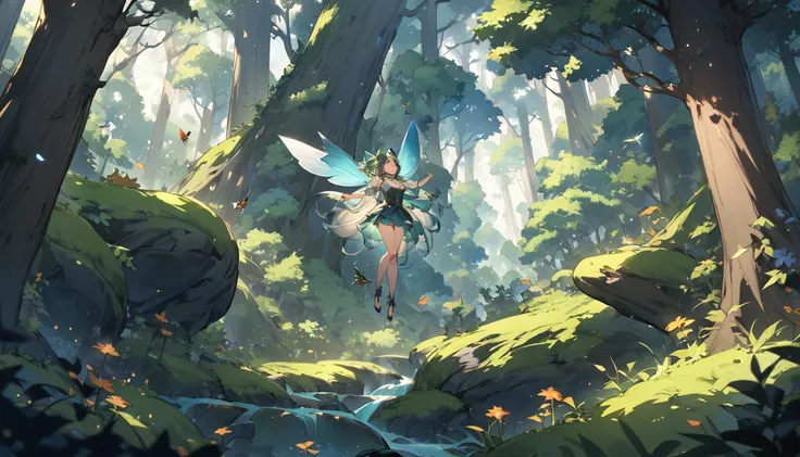 (Highest quality), Fairy,forest,In nature,fly in the sky