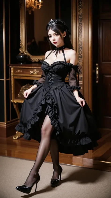 Gothic Lolita Costume、sexy、Big Breasts、Erotic、Queen、whip、High heels