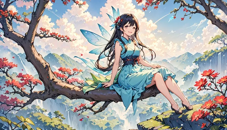 (Highest quality), Fairy,smile,Sitting in a tree