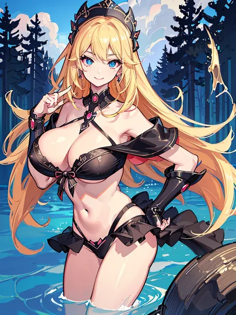 (jinhsi), (long hair), .blonder hair, blue eyes, hair ornament, earrings, (black bikini), (solo), anime, anime girl, (trees), beautiful, highly detailed, perfect face, high resolution, more prism, (vibrant color), professional artwork, best shadow, (solo),...