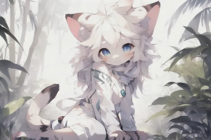 anime cat sitting on the grass with blue eyes and long hair, cute anime catgirl, anime look of a cute cat, anime cat, cute anime cat girl, neferpitou,  very beautiful anime cat, realistic anime cat, sora as a cat, anime catgirl, cute detailed digital art, ...