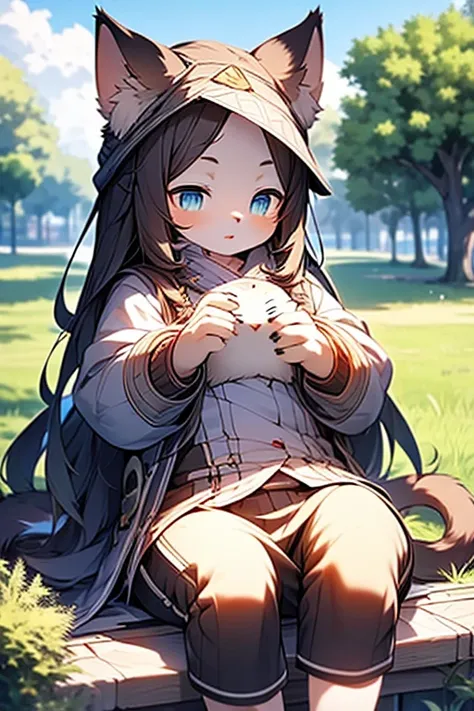 anime cat sitting on the grass with blue eyes and long hair, cute anime catgirl, anime look of a cute cat, anime cat, cute anime cat girl, neferpitou, very beautiful anime cat, realistic anime cat, sora as a cat, anime catgirl, cute detailed digital art, t...