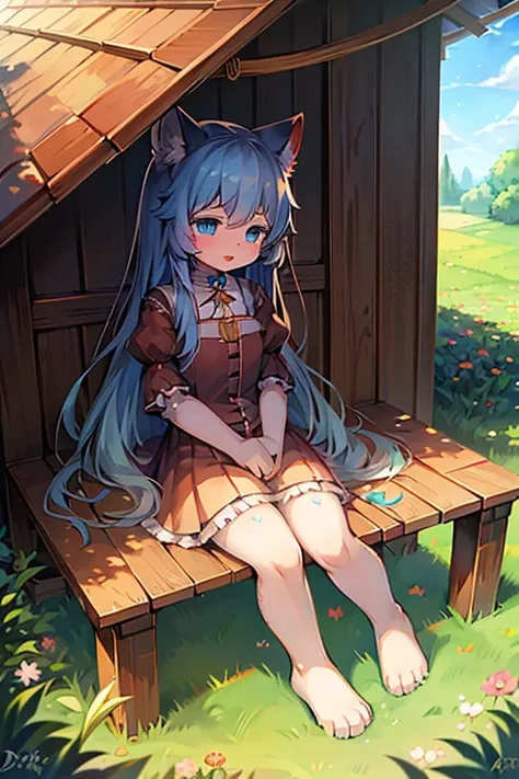 anime cat sitting on the grass with blue eyes and long hair, cute anime catgirl, anime look of a cute cat, anime cat, cute anime cat girl, neferpitou, very beautiful anime cat, realistic anime cat, sora as a cat, anime catgirl, cute detailed digital art, t...