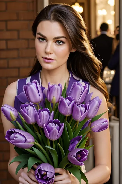 You can draw a drawing of chuck from gossip girl with a bouquet of violet tulips