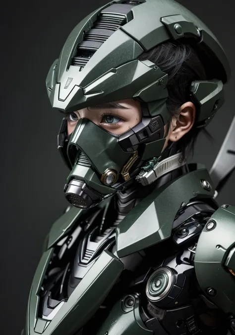 Textured skin, Super detailed, Attention to detail, high quality, 最high quality, High resolution, 1080P, hard disk, beautiful,(War Machine),beautifulサイボーグ女性,Mecha Cyborg Girl,Battle Mode,Girl with a mechanical body　Black Hair　Short Hair Boyish　Dark Green A...