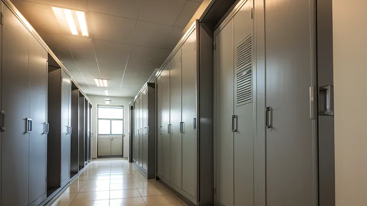 hallway with locker open