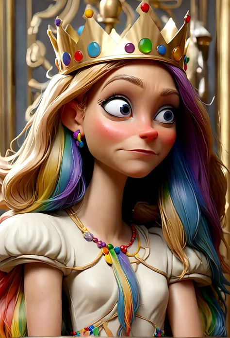 queen of homosexuals (gwyneth paltrow, age 25, intricate regal dress rainbow theme, rainbow hair, rainbow crown, rainbow jewelry...