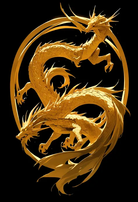 Golden Chinese Dragon、Full body exit。Hover。Solid color background