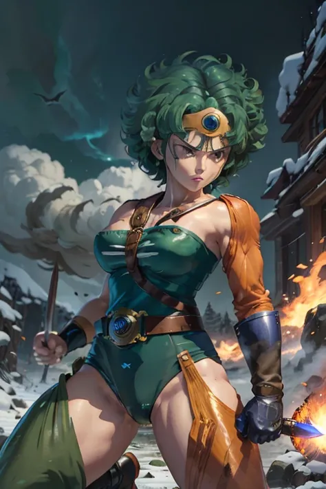 Anime Artwork Anime Artwork Masterpiece,Highest quality, Unreal Engine, Ultra-high resolution, Very detailed丸い胸, 1 person with medium chest,  Waist, thin,(Muscular:0.9)
 heroine, 
Circlet, Curly Hair, Green Hair, short hair, Asymmetrical clothing, leotard,...