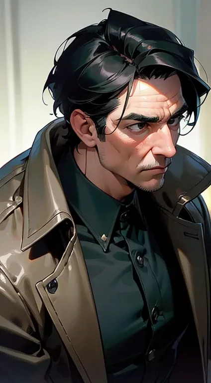 (best quality, masterpiece, 8K, photorealistic, cinematic lighting, hdr image, ultra detailed, beautiful image), a mature man, very handsome, serious, short black hair, black eyes, perfect face without errors, ((buttoning the jacket, CEO))