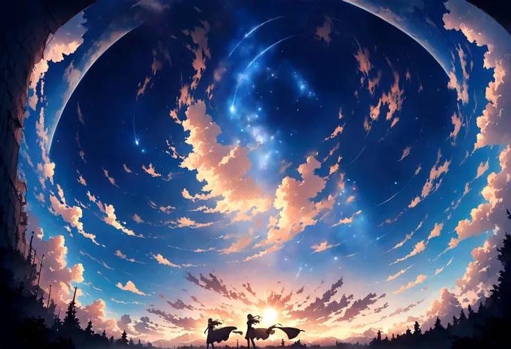 masterpiece,32k,Blue Hair、、The starry sky fills the screen.、女の子のBack view,Art Style、Beautiful digital illustrations、Beautiful character drawings、Stunning Anime Face Portraits, Lo-fi Girl, Admire the art style, Anime atmosphere,  Digital anime illustration,...