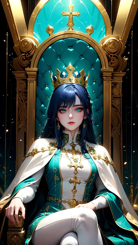 Masterpiece, Best Quality, Super Detailed, High Definition, Expensive Resolution, HDR, Super Detailed CG, Beautiful Details, Depth, Fine Texture, Super Fine, Complete concentration, Pale skin, Queen, confident, black hair, blue hair highlight, beautiful de...