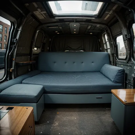 A space ship camouflaged as a van in New York City