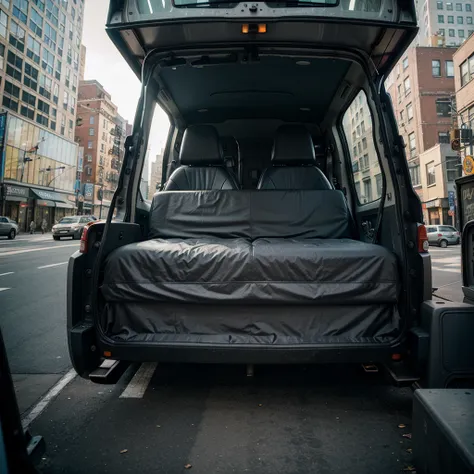 A space ship camouflaged as a van in New York City