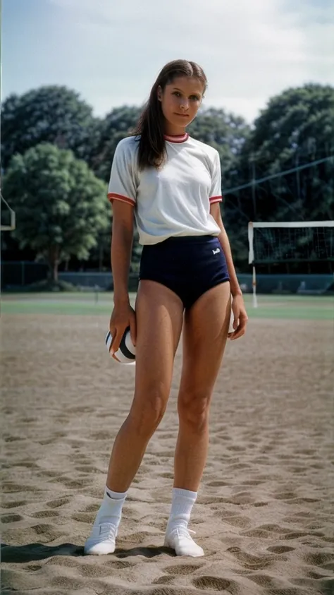  woman in volleyball uniform full body standing kodachrome 