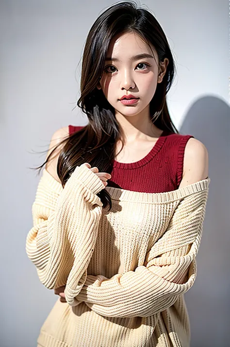 1girl,sweater,white background,