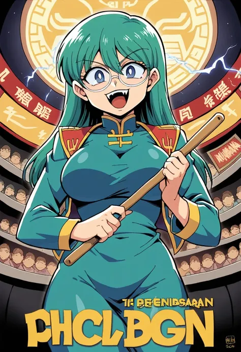 score_9, score_8_up, score_7_up, lum, solo, retro artstyle, 1980s style, breasts, blue eyes, eyeshadow, green hair, bangs, aqua ...