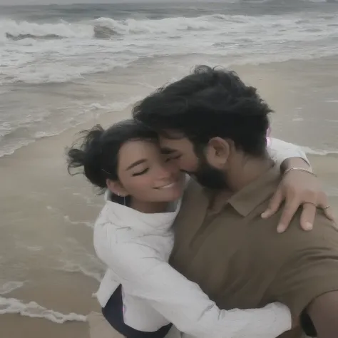 there is a man and woman hugging on the beach, lovely couple, at a beach, couple pose, in love selfie, eyes closed, in the beach, at the beach, on a beach, romantic couple, they are in love, posing on a beach with the ocean, beach pic, at the sea, hugged, ...