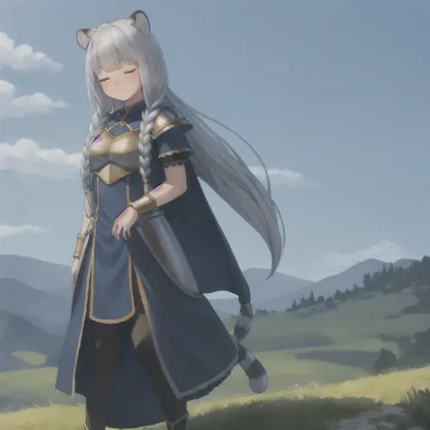 ((masterpiece)), (best quality), (ultra-detailed), photorealistic, (best illustration), ((an extremely delicate and beautiful)), 1girl, solo, long hair, tiger ears, [:tiger tail under:0.2], white hair, two-tone hair, full body, long blue cape, (Alternative...