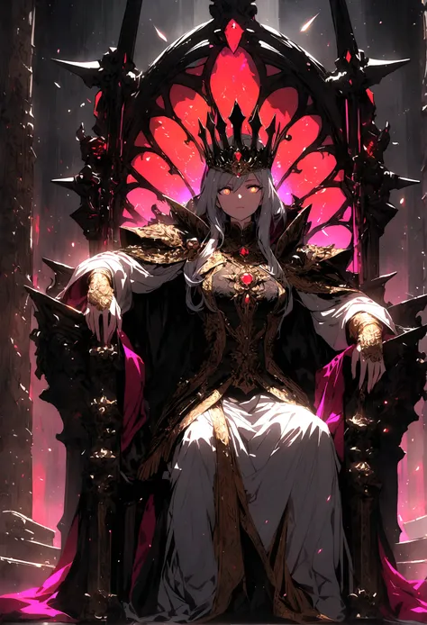 solo, black Throne of Power, swords on throne, Queen, (shinning eyes)