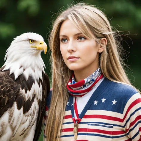 muka: Striking traits, with penetrating, light-colored eyes, like an eagle.hairs: Blondes or light browns, short and casual, remembering freedom and strength.Accessories: Maybe a bandana or Americana-inspired accessories, like stars or stripes.