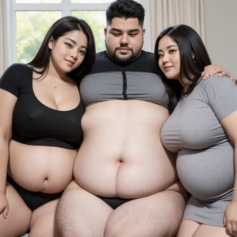 ((1 man, 1 woman)), 186cm 105kg male, Women weighing more than 100kg, Severely obese woman, 초Severely obese woman, A friendly obese man and woman couple, Facing each other, chest and stomach touching, Abdominal exposure, severe abdominal obesity, Women are...