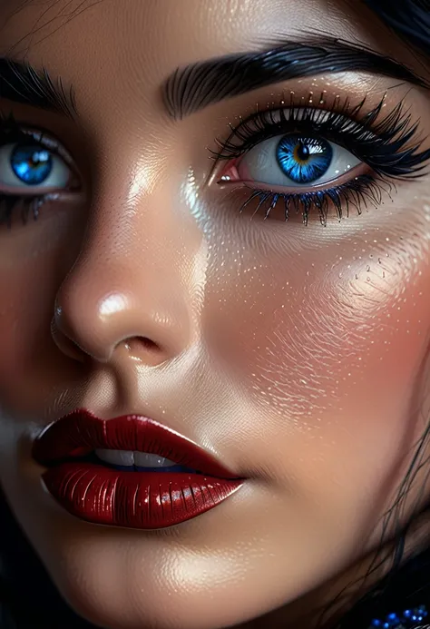 a woman with black hair and blue eyes, beautiful detailed eyes, beautiful detailed lips, extremely detailed eyes and face, long eyelashes, elegant profile, realistic portrait, award-winning digital art, intricate detail, ultra-detailed, 8k, photorealistic,...