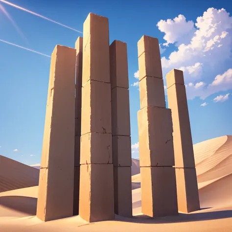 ((((No humans))))、desert、detailed, inattention, blue sky, high quality, 8K、Huge pillar of light