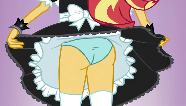 upskirt, solo female, equestria girls, sunset shimmer, butt, clothes, maid, panties, panty shot, underwear, sunbutt, show accurate, vector