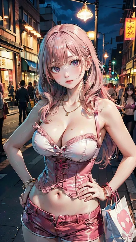 (Masterpiece, BestQuality:1.3), (ultra detailed:1.2), (hyperrealistic:1.3), (RAW photo:1.2), High detail RAW color photo, professional photograph, (Photorealistic:1.4), (realistic:1.4), (Pink Hair:1.5), professional lighting, perfect anatomy, (Big Breasts:...