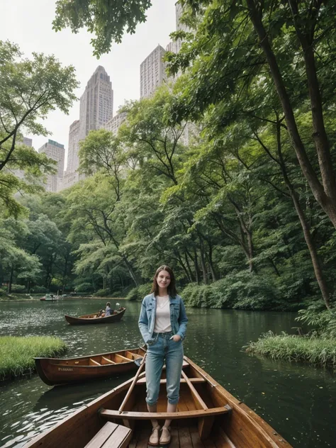 her name is Elle, high quality, 1girl, ((20-year-old fit Caucasian woman)), ((20 years old)), ((fit)), ((pale skin)), short length straight dark hair , wearing Deconstructed Denim Jacket + High-Waisted Utility Cargo Pants, pose: standing, background: Write...