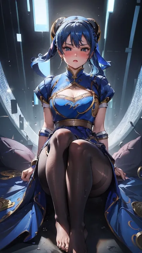 (masterpiece）、（Best image quality）、（Very detailed）、（Very detailed）、4K、（8K）、Best image quality、（beautiful）,1 Girl,Huge breasts、Thick thighs､Noise Reduction､Emphasis on the crotch､Breast augmentation、(Transparent black pantyhose:1.2),pubic hair,blush,Sweatin...