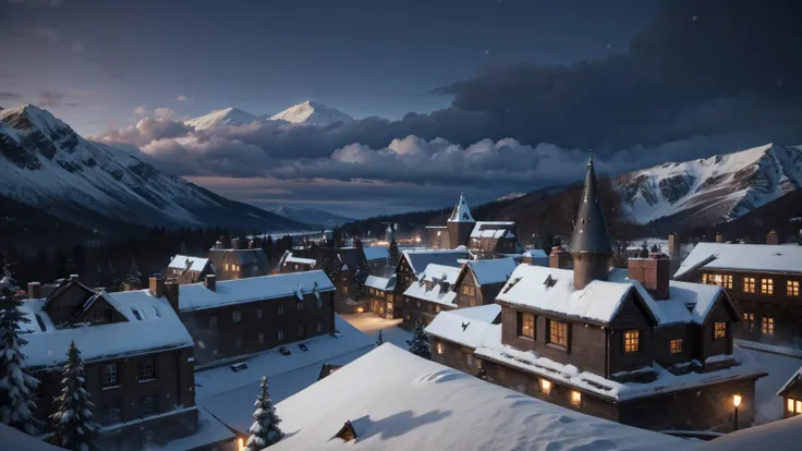 snow weather front view of harry potter school view, 