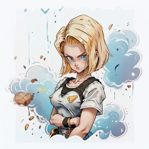 1girl, android18_dbz, simple art, cute,  white background, looking at the viewer, naked, breast, nipples, 