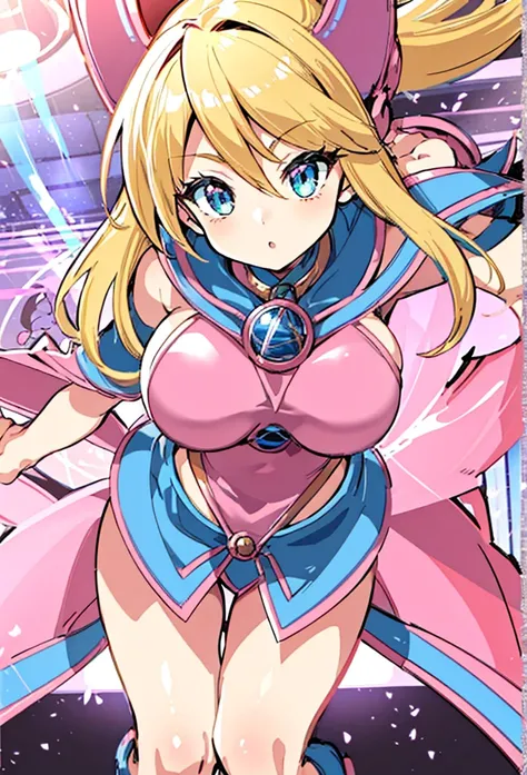 thick outlines, comics, photorealistic, perfect hands, masterpiece:1.2, dungeon, arena, Cards, 1girl, solo, dynamic pose, magic, circle of invocation, dark magician girl, long skirt, blonde hair, medium breast, detailed background, detailed face, detailed ...