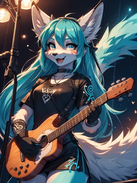 miku hatsune, high definition add_detail:1, blue fur,kitsune ears, tribal tattoo add_detail:1 cute high school clothes, pretty g...