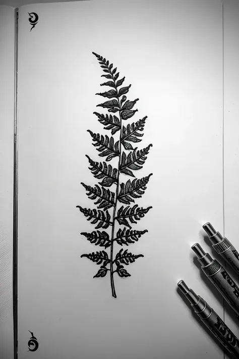 fern leaves, in the form of a tattoo sketch