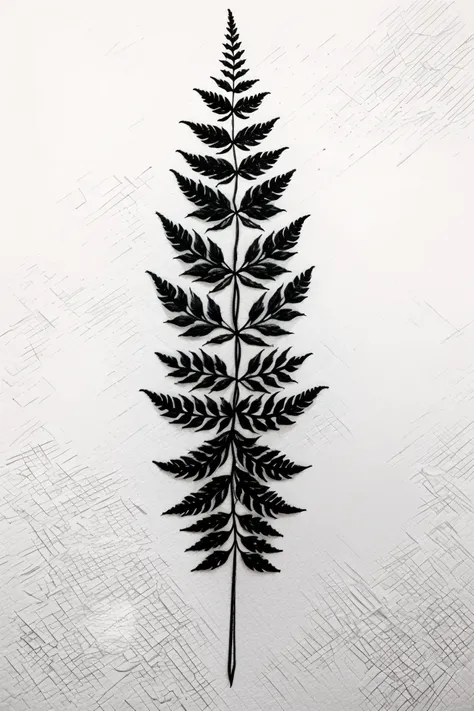 Many large fern leaves, in the form of a tattoo sketch