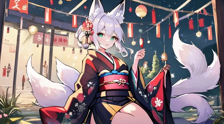 best qualtiy, A high resolution, beautiful sexy woman,kimono, Sparkle, Fantastical, fox