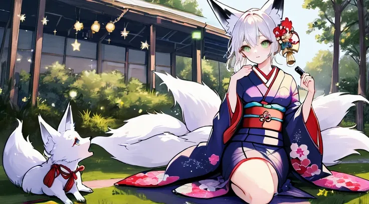 best qualtiy, A high resolution, beautiful sexy woman,kimono, Sparkle, Fantastical, fox