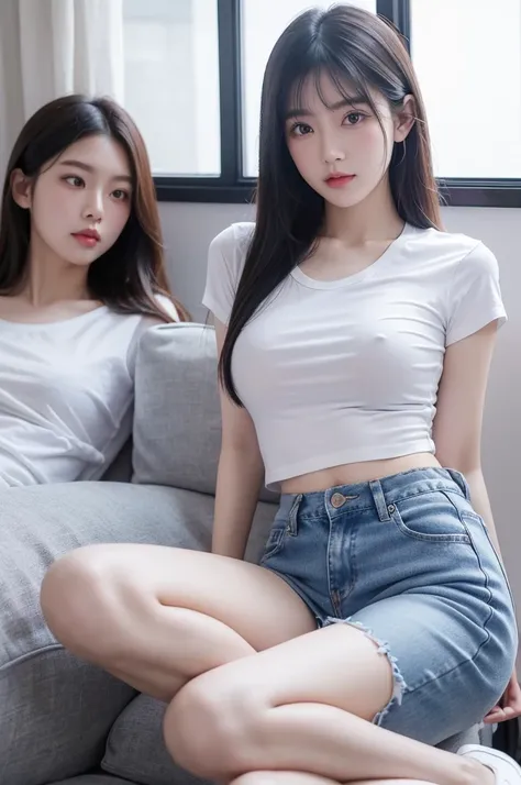 Beauty、Height 172 cm、Weight 50kg、cute、reality、good body shape、Usually exercise、Not revealingly dressed、Wear flat shoes、White T-shirt、fitted blue jeans、People from Taipei, Taiwan、Pure and elegant without being coquettish、White Moonlight