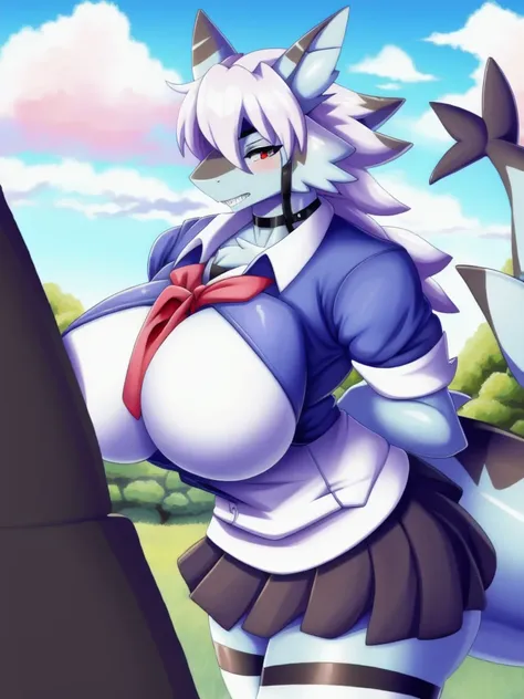 Shark girl, very sexy, big breasts, Japaneseschooluniform