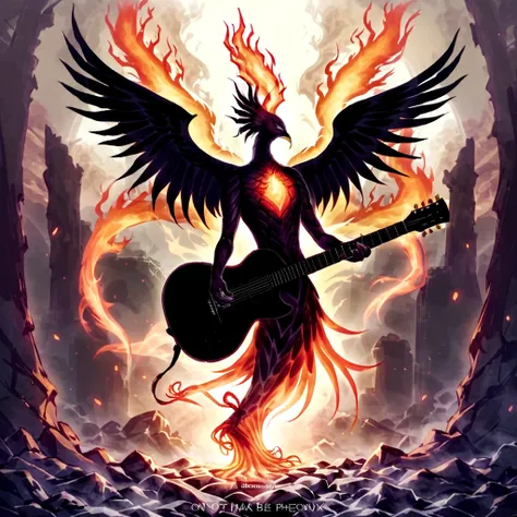 make a cover of a song, based on the phoenix, make a boy play the guitar and be surrounded by the energy of the phoenix, make th...