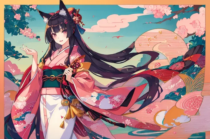 scg, 1girl, (anime:1.3), absurdly long hair, fox ears, fox tail, facepaint, makeup,
kimono, japanese clothes, pink kimono
(best quality:1.05), (masterpiece:1.1025), (highres:1.05), (an extremely delicate and beautiful:1.05), original, extremely detailed wa...