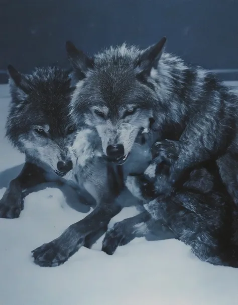 winter, crashing together wolves at night