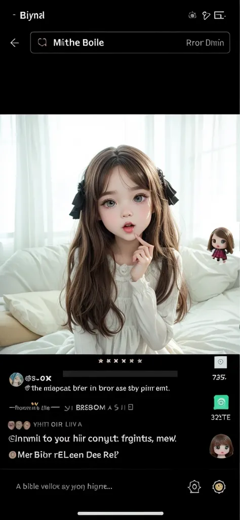 Make this Blythe doll have medium, straight brown hair, brown eyes, a big mouth, and a black dress.