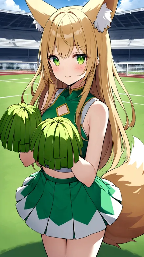 15-year-old beautiful fox beast girl、Rin (Rin) Please draw。She has long straight blonde hair、Has large, clear emerald green eyes。The golden fox ears stand up straight on her head.、It has a bushy golden fox tail.。Slender and supple figure、It has a small and...